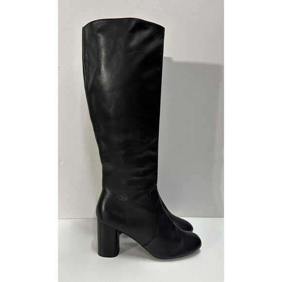Zara Women size 41 US 10 black leather knee high block heeled boots - Picture 3 of 11